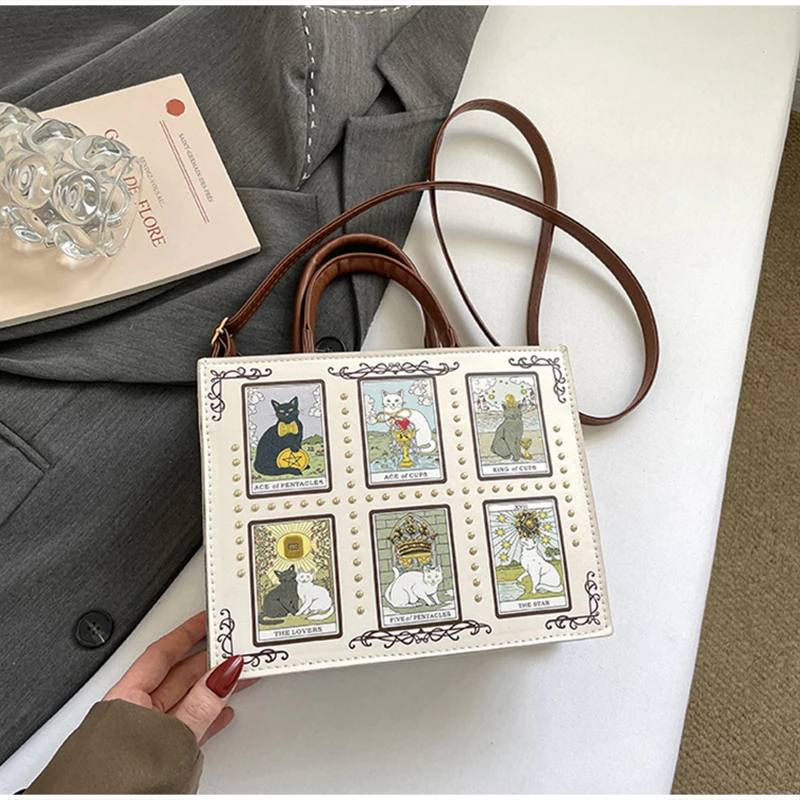 Neue Katzenelfen-Handtasche: Stylische, vielseitige Damen-Umhängetasche, trendige Fantasy-Schultertasche, quadratische Tragetasche, Aktentasche mit Stauraum – Detail 27