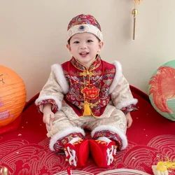 2024NEW Red Chinese Hanfu For Baby Boy Embroidery Tang Suit Birthday Clothing Dragon Long Sleeve Full Moon Gift New Year