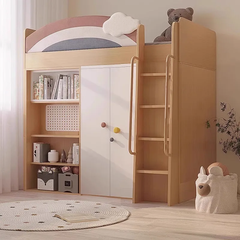 Children's wardrobe bed integrated cloakroom multi-functional high and low bed small apartment