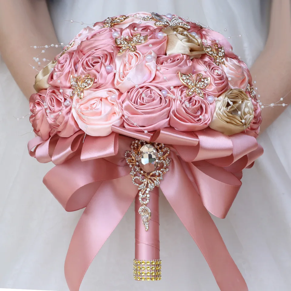 Blush Pink Bridal/Quince Bouquet and head piece with Rhinestone Accents Amazon.com: Gkvszy Blush Pink and Ivory Bridal Wedding  main image 2