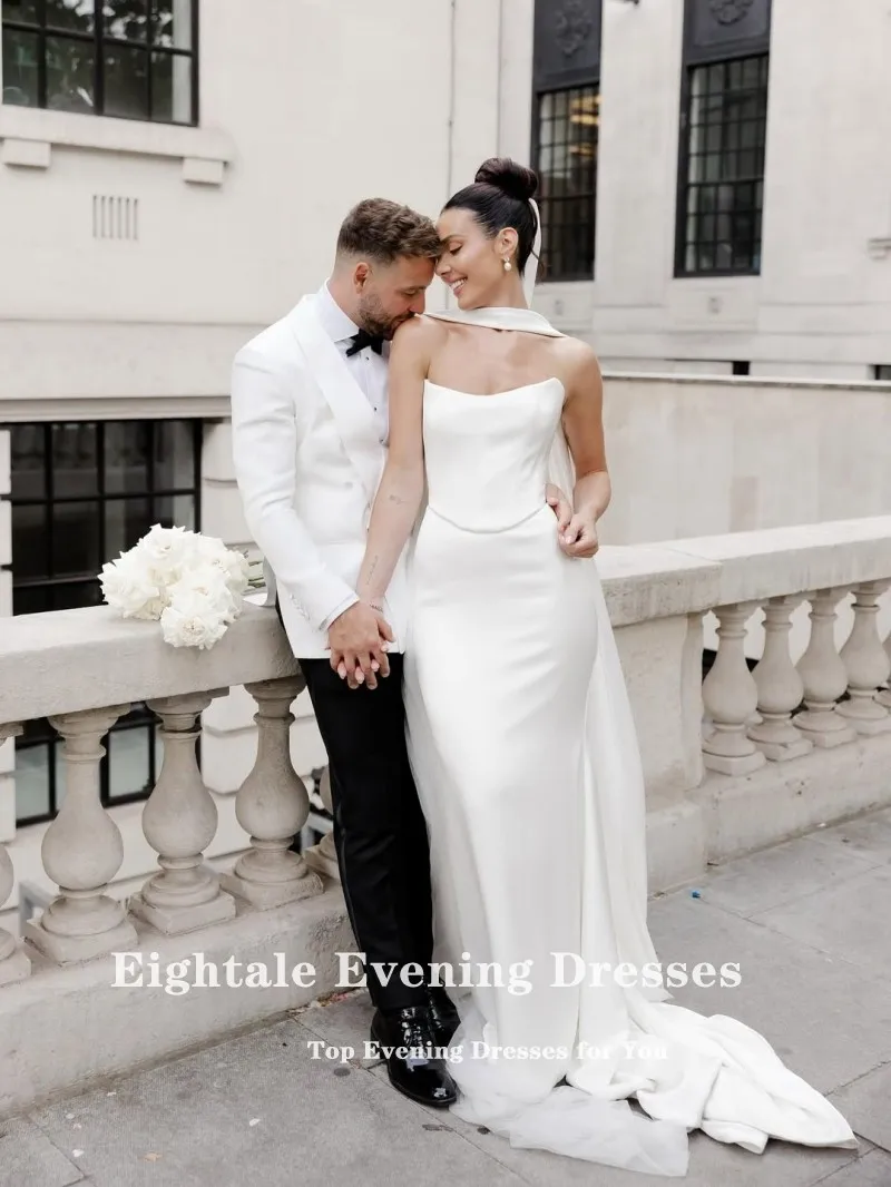 Eightale árabe vestidos de casamento personalizado colher branco marfim sem costas sereia muçulmano vestido de noiva robe de mariée