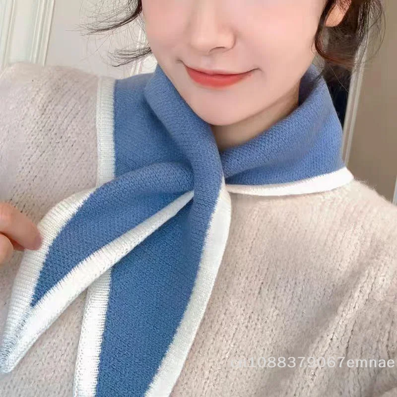 

[ZYAS]Women Autumn Warm Triangle Scarf Fake Collars Small Shawl For Dress Shirt Detachable Collar Knitted Scarf Neck Protection