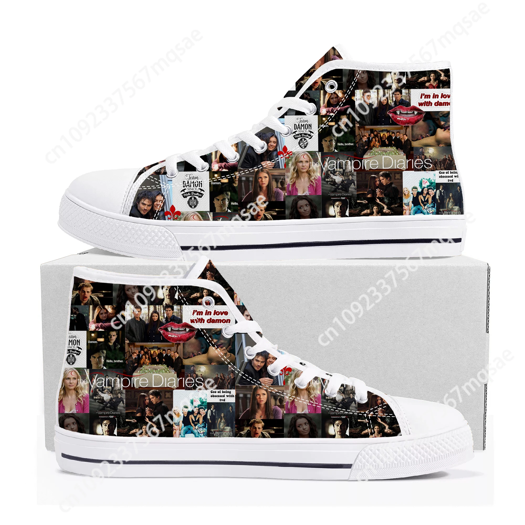 The Vampire Diaries Damon High Top Sneakers High Quality Mens Womens Teenager Canvas Sneaker Casual Couple Shoes Custom Shoe