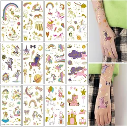 12 sheet Children Gold Metal Flash Tattoo Unicorn Rainbow Waterproof Temporary Tatoo Sticker Body Art Face Tatto Dinosaur Tatoo