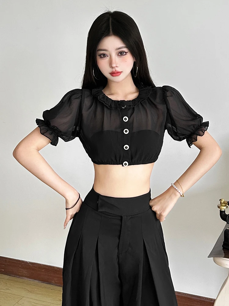 

Bla Lantern Sve Me T-irt Women ort Sle Belly ow Korean Version Slim Fit round Ne Summer Thin Polyester Fiber