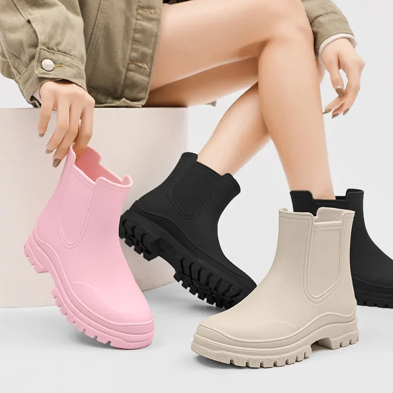 Rubber Boot for Women\'s Rain Shoes Waterproof Work Garden Galoshes Fishing Rainboots Skateboard Ankle Kitchen Shoes Footwear