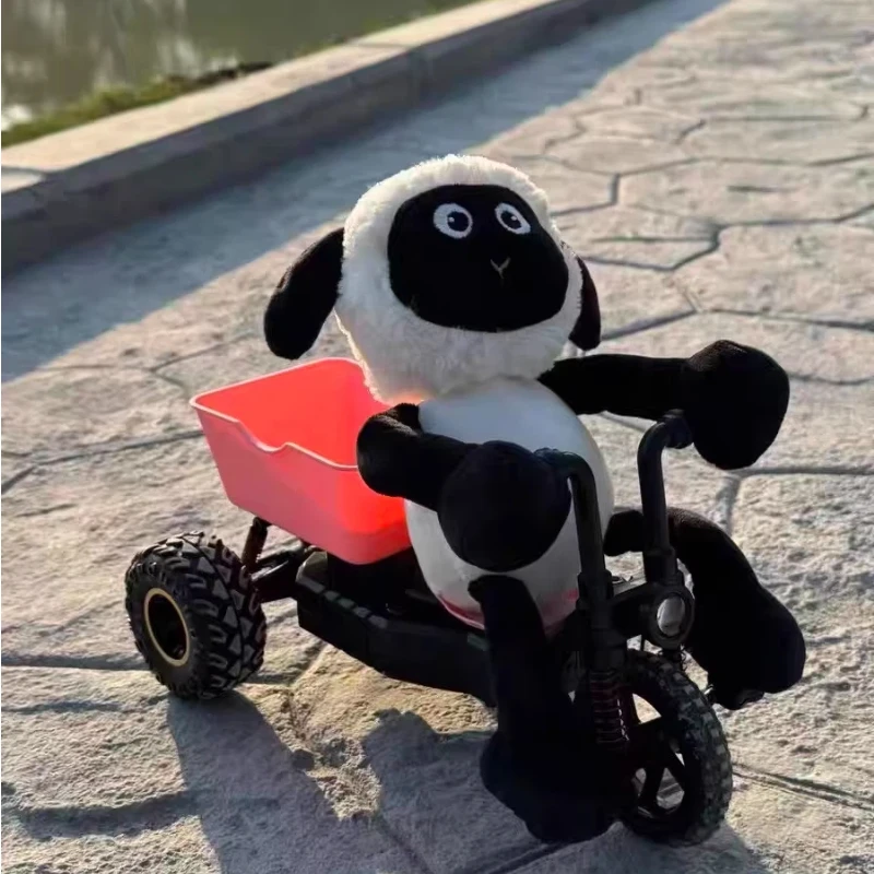 Shaun The Sheep Style RC Tricycle, Remote Control Climbing Car with LED, Plush Lamb Toy Vehicle for Kids, Birthday Gift