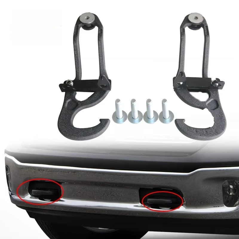 Front Tow Hooks with Bezel Black Heavy Duty for 2009-2019 Ram 1500 Pickup Truck Replace OEM 82210967 68196982AA