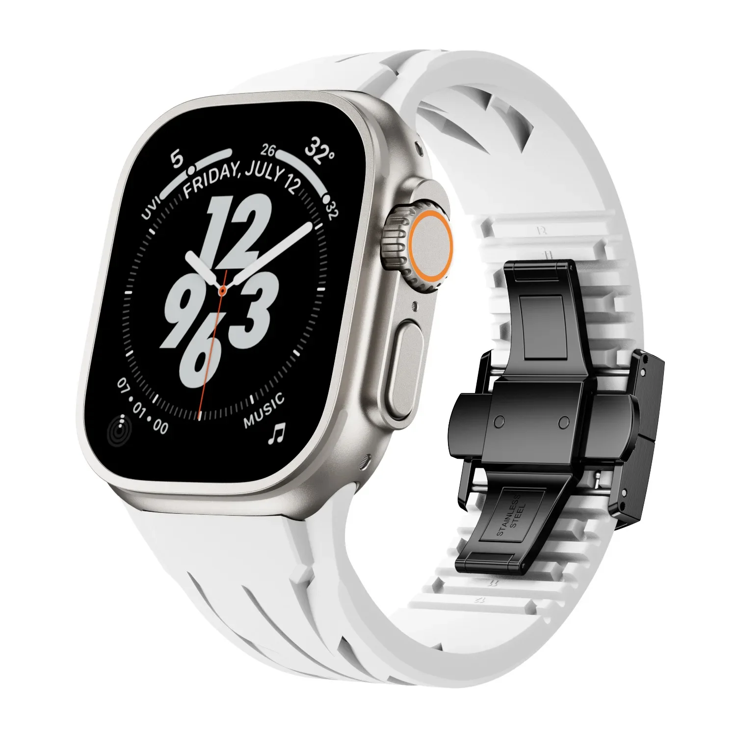 Pasek z gumy fluorowej do zegarka Apple Watch Pasek sportowy Ultra 2 49/45/44/42 mm Luksusowy gumowy miękki pasek do zegarka Iwatch Ultra9 8 7 Se 6 5