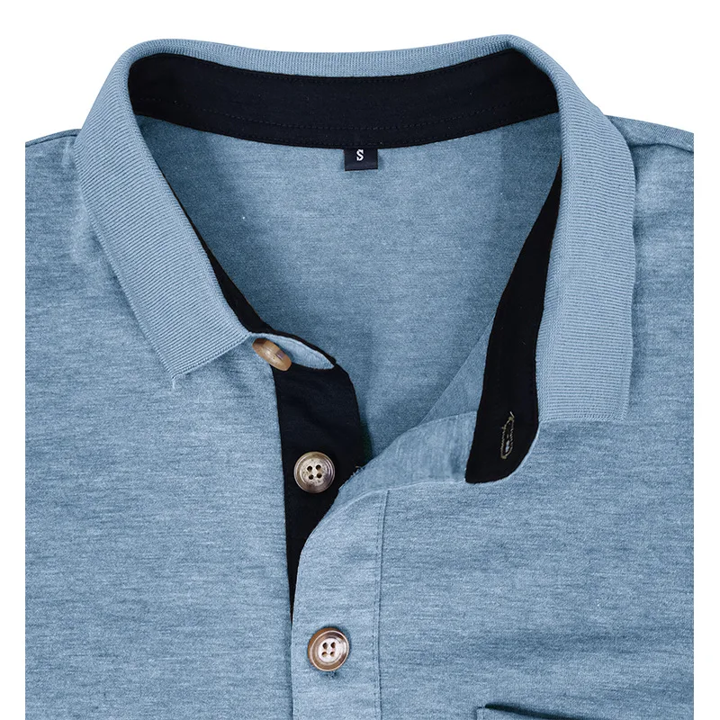 Frühling Trend männer Langarm Casual T-shirt Solide Revers Button Up Pullover Tops Herbst Drehen Unten Kragen Bodenbildung Polo-Shirt – Detail 26