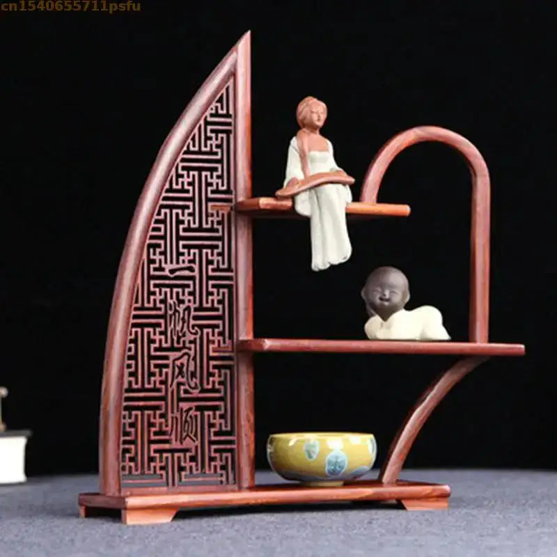 

Red Sandalwood Miniature Decorative Shelves Crafts Figurines Vase Flower Pot Sorting Table Stand Tea Sets Frame Partition Rack