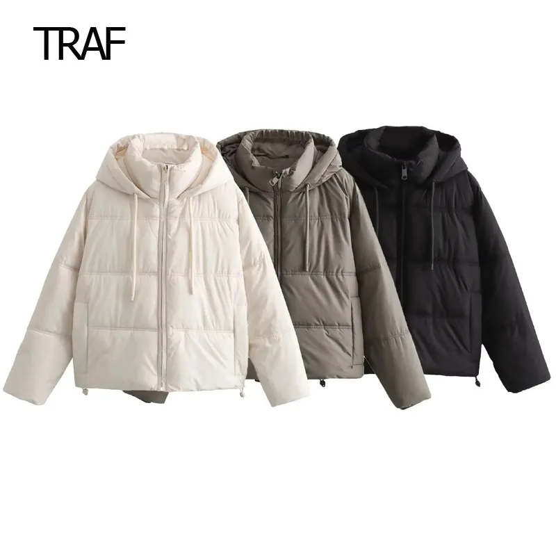 TRAF Demi-Season Women's Winter Bomber Jacket Long Sleeve Top Short Padded Jacket Korean Style Clothes Women's Coat High Quality