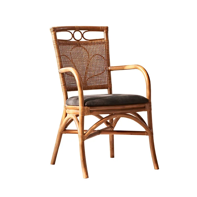 #Wabi-Sabi Chinese-style 5-Piece Solid Wood Dining Table and Rattan Chairs Set for Restaurant