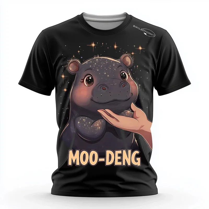 

Trendy Cute Pygmy Hippopotamus Pattern Men's T-shirts Comfortable And Breathable Women's Tops Outdoor Casual Unisex Kid T Shirt