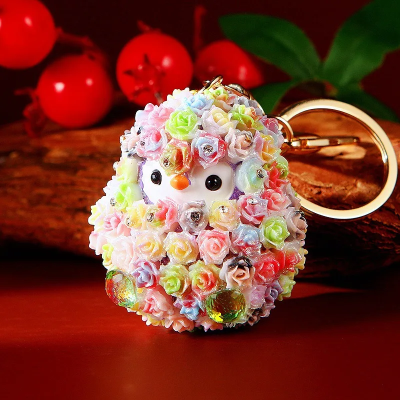 

Креативный брелок-пингвин с розой, милый брелок-пингвин для ключей от машины, подвеска для женской сумки, металлический брелок-кольцо для ключей, праздничный подарок