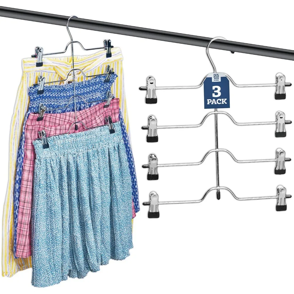 Zober 4 Tier Skirt Pants Hangers with Clips  Metal Non-Slip Space Saving Adjustable Clips  Swivel Hooks for Women 3-Pack)