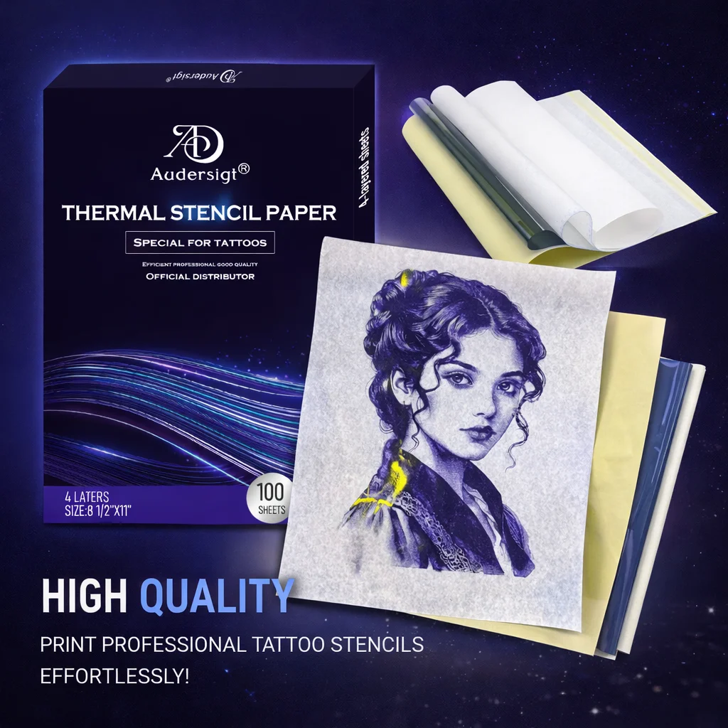 

Бумага для трансфера татуировок Audersigt, высококачественная, 100 шт., формат А4, для тату-машинок, термобумага для копирования тату-дизайнов.