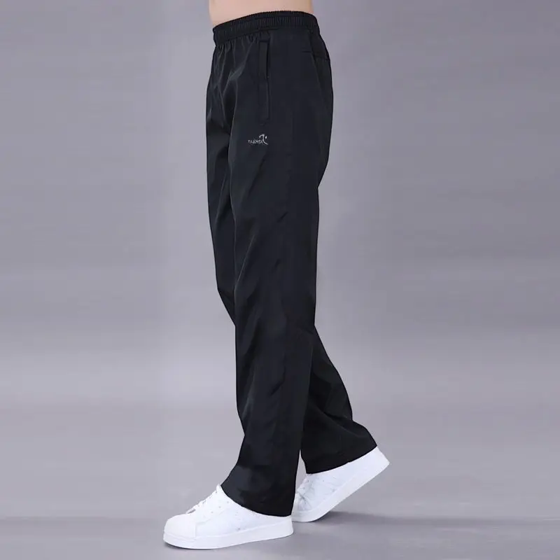 Men's Black Loose-Fit Sports Pants Elastic Waist Lightweight Quick-Dry Letter Logo Casual Outdoor Trousers