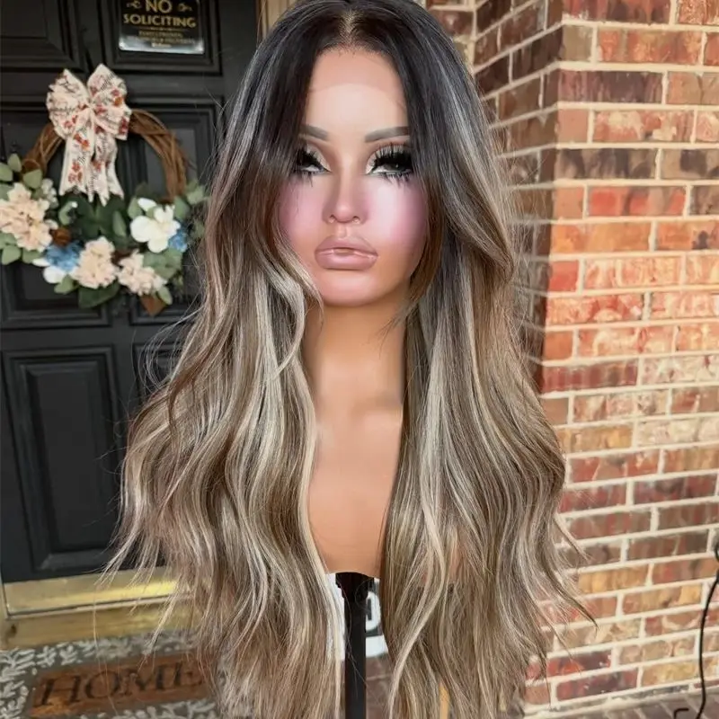 

Женский модный парик омбре коричневый с блонд-оттенками, HD-кружевной фронтальный парик без клея, с предварительно проработанной линией роста волос, 150% естественная плотность