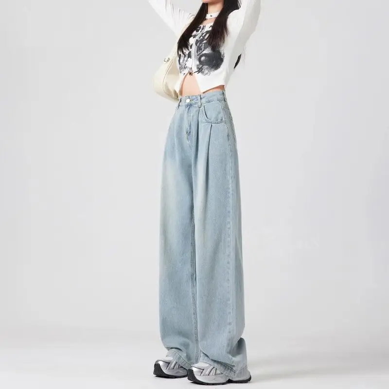 

High Waist Drooping Wide Leg Spring New Niche Fold Loose Slimming and All-Matching Mop Pants