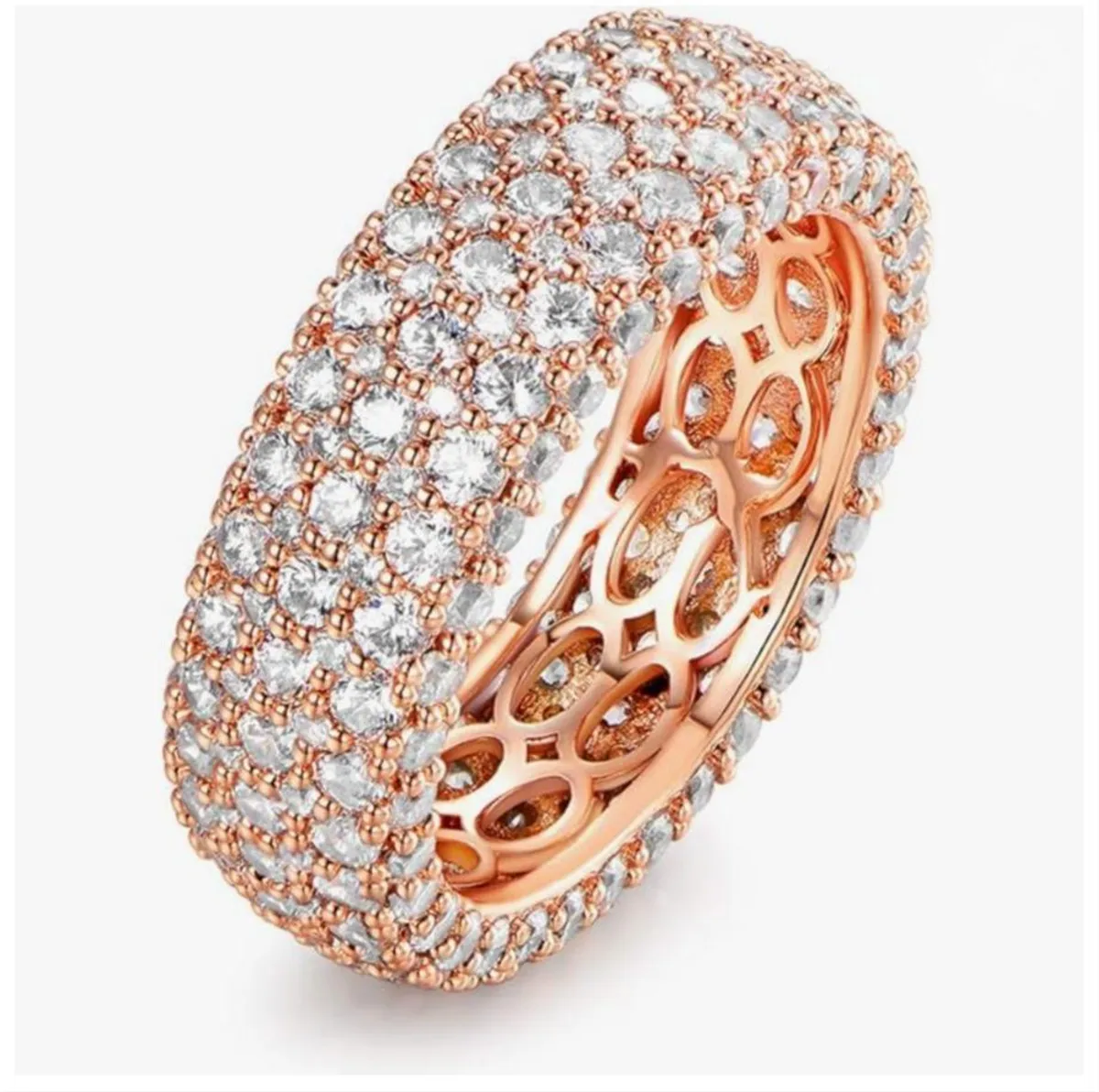 

925 Посеребренное 14-каратное золото Широкое 7-рядное кольцо с бриллиантовым каналом Женское обручальное кольцо с муассанитом Full Eternity Кас