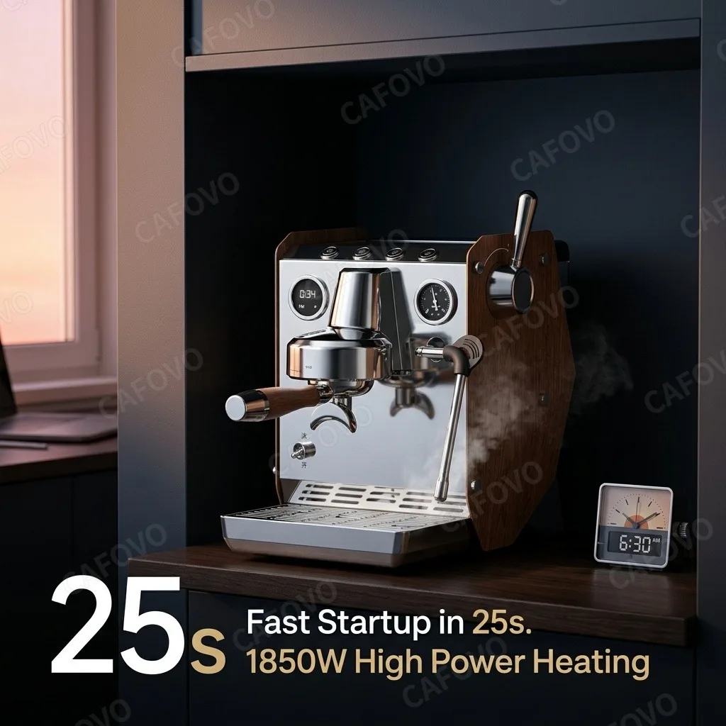 CAFOVO E109: máquina de café espresso semiautomática con 9-12 bares de presión, portafiltro de 58 mm, control PID, vaporizador y 1850 W, 220 V.