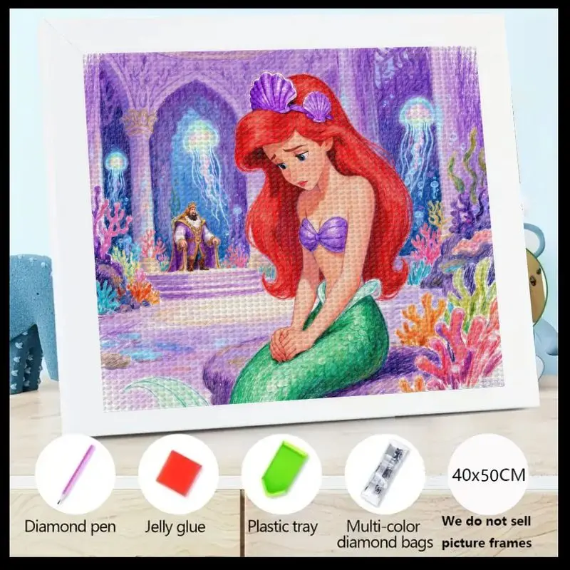 

1PC The Little Mermaid Ariel 5D Diamond Painting Full Drill Kit, DIY Princess Underwater Ocean World Art with King Triton & Jell