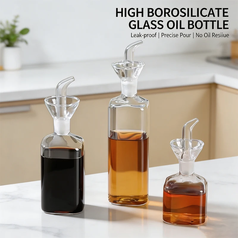 

High Borosilicate Glass Oil Pot, Leak-proof Design, Multifunctional Oil Vinegar Soy Sauce Seasoning Bottle for Household Kitchen