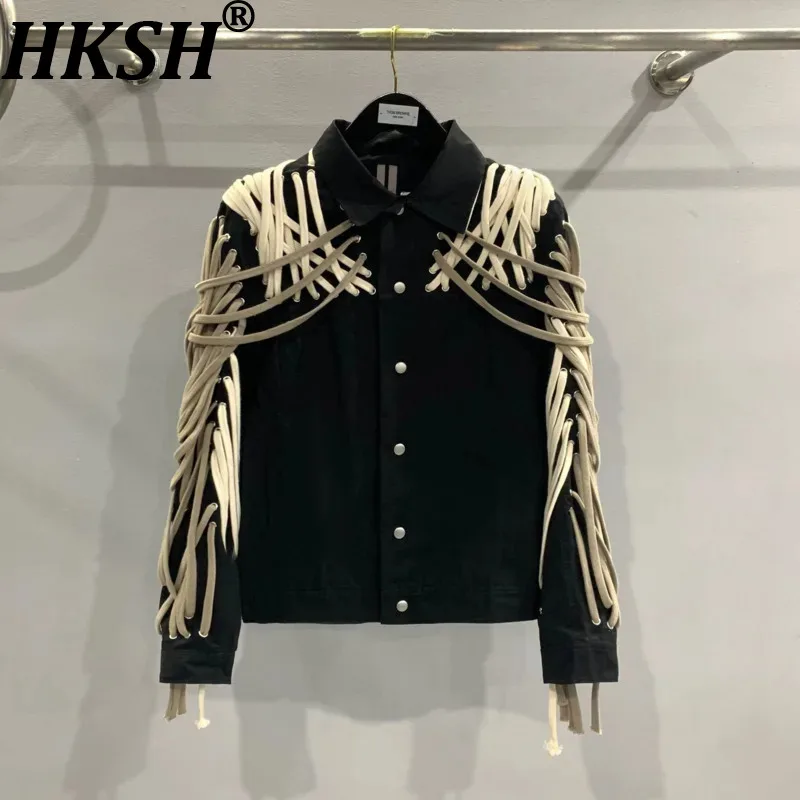 

HKSH Women's Chic Jacket Streetwear Dark RO Stylish Color Block Weaving Rope Single Breasted Hip Hop Coat New Spring 2026 HK3531
