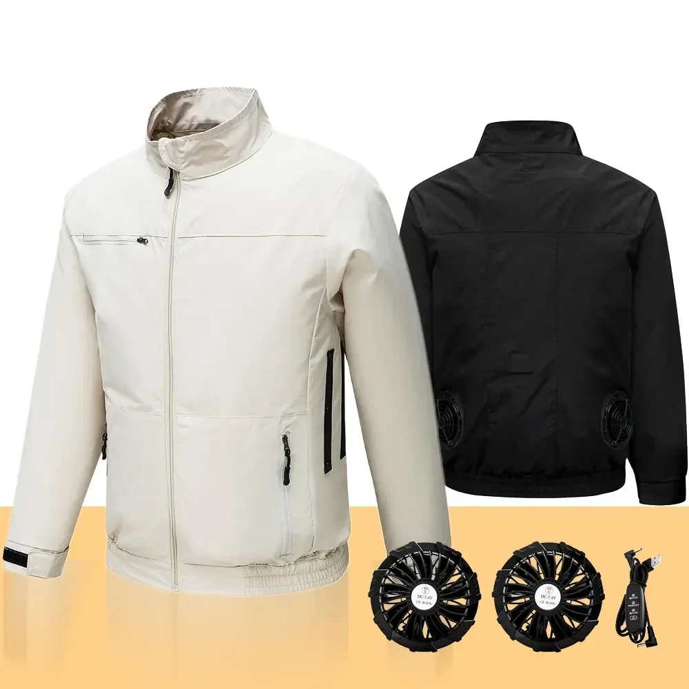 Fan Jacket exterior masculino, trabalho a alta temperatura, refrigeração USB, roupa de ar condicionado, homens a arrefecer, colete de pesca, cor sólida, novo