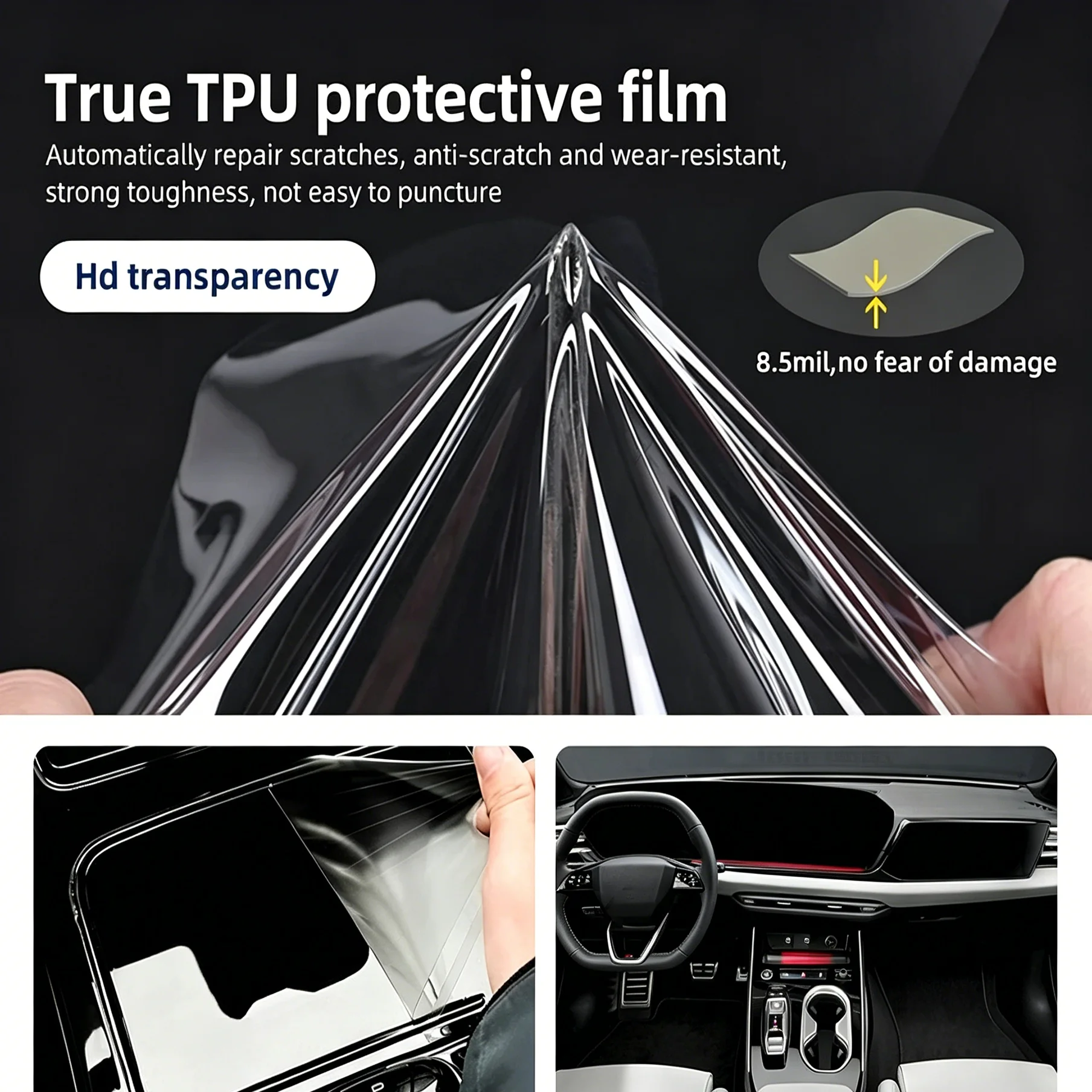 Für Ford Territory Equator 2024-2026 Transparente TPU-Folie für den Mittelbereich, Getriebepanel und Armaturenbrett, Kratzschutz-Aufkleber – Detail 7