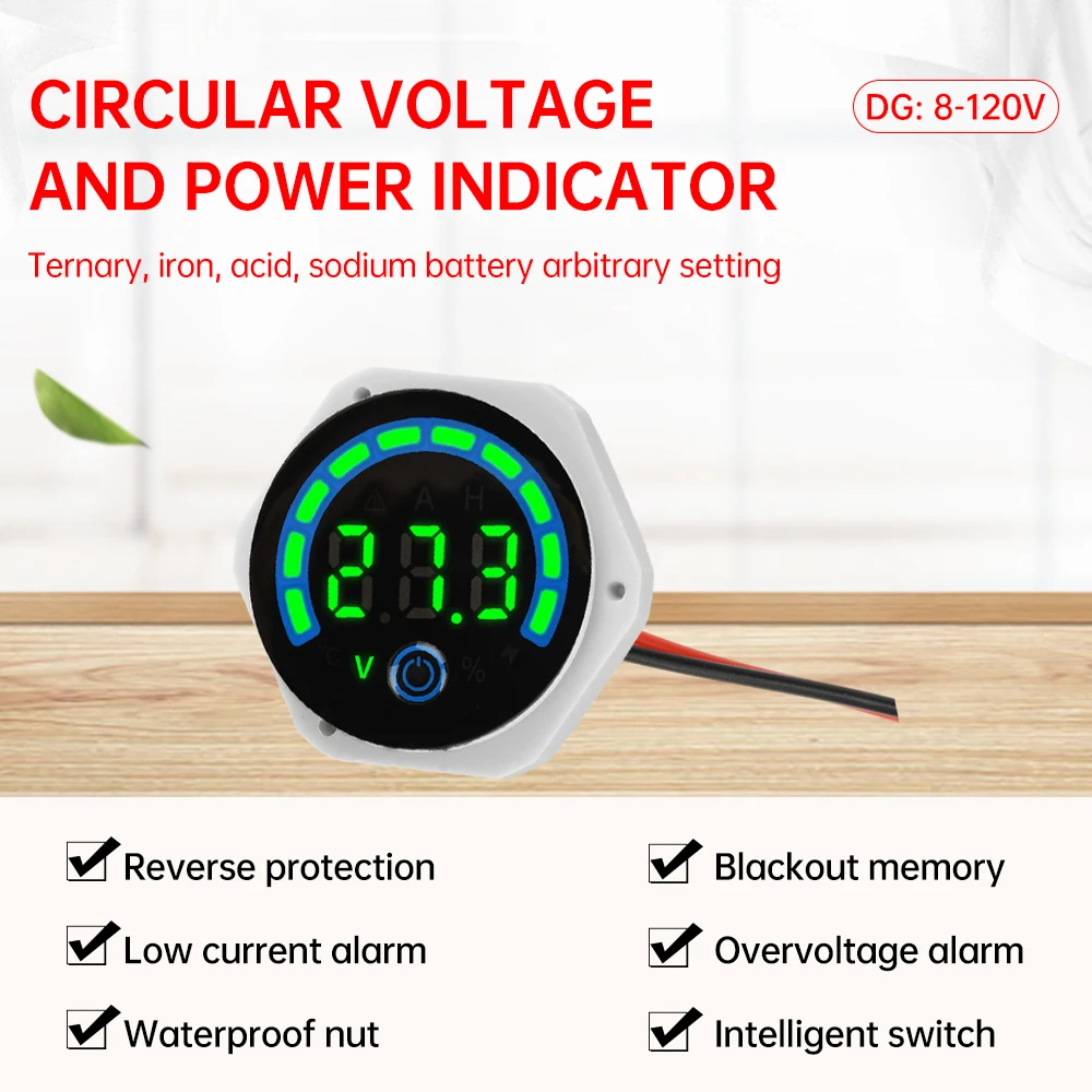 Hoge Precisie 2-Draad Circulaire Digitale Voltmeter Power Indicator DC7-100V Voltmeter Panel Volt Meter Monitor Gauge Display ﻿