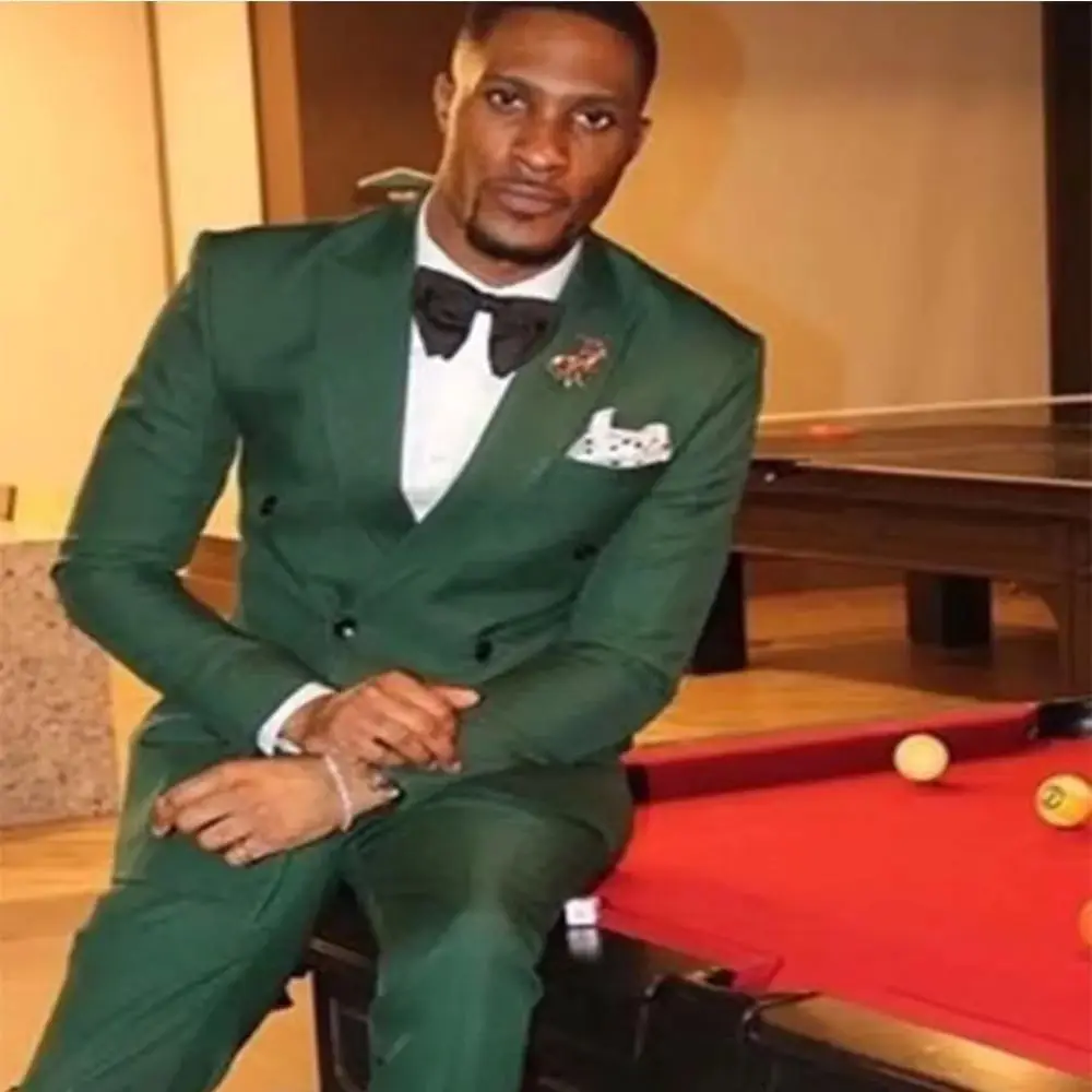 

Costume Dark Green Suits for Men Slim Fit Double Breasted Peak Lapel Groom Tuxedo 2 Piece Wedding Jacket with Pants Male Fashion