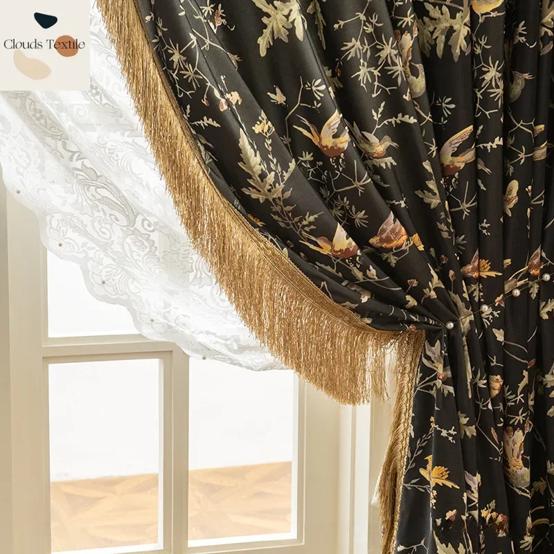 

Modern Printed Curtains for Living Dining Room Bedroom Window French Romantic Blackout High Quality Black Curtains Customize