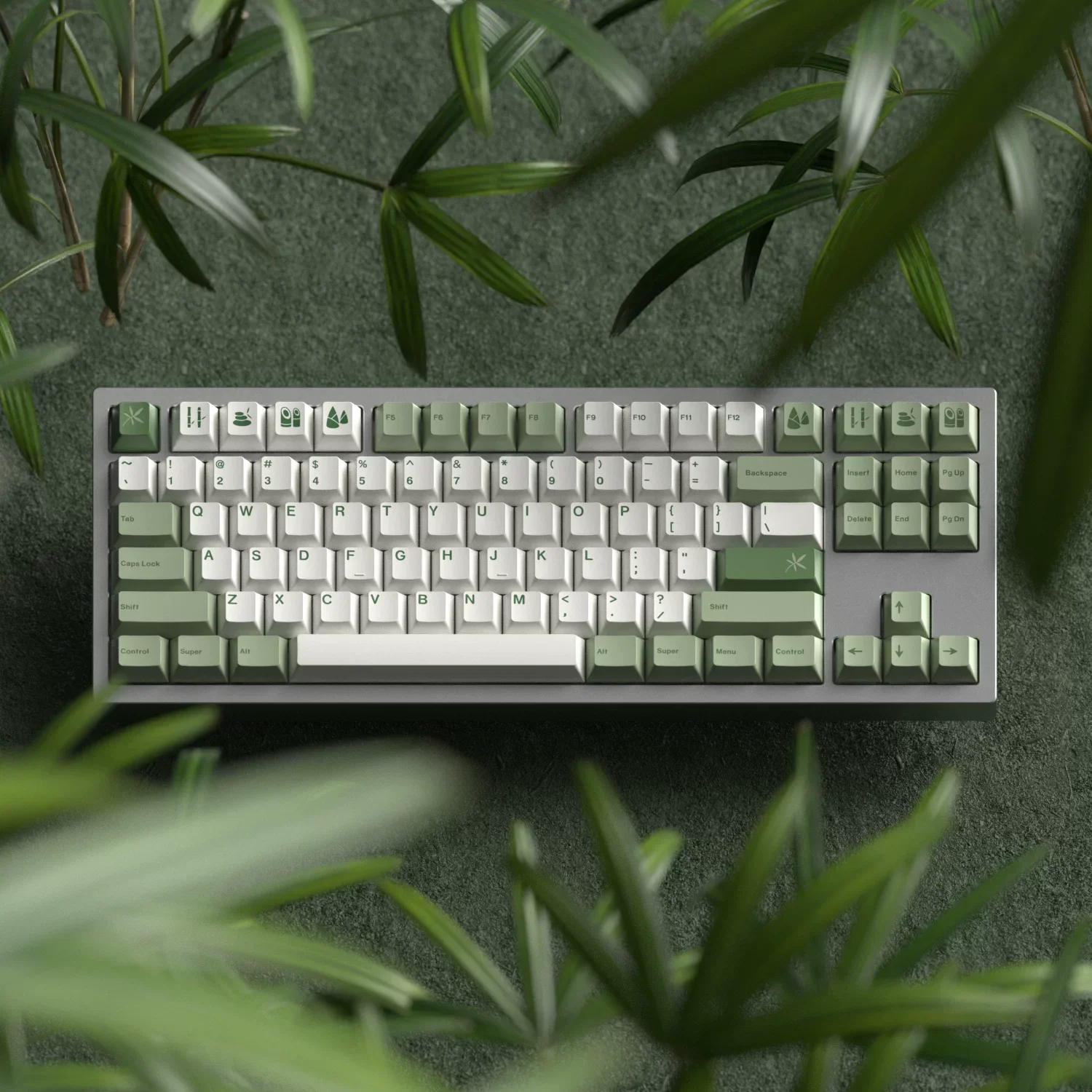 JKDK Bamboo Forest Keycaps PBT Dye Subbed Key Caps Cherry Profile Warm White Keycap For 61 64 68 980 75 87 HHKB GMK Botanical