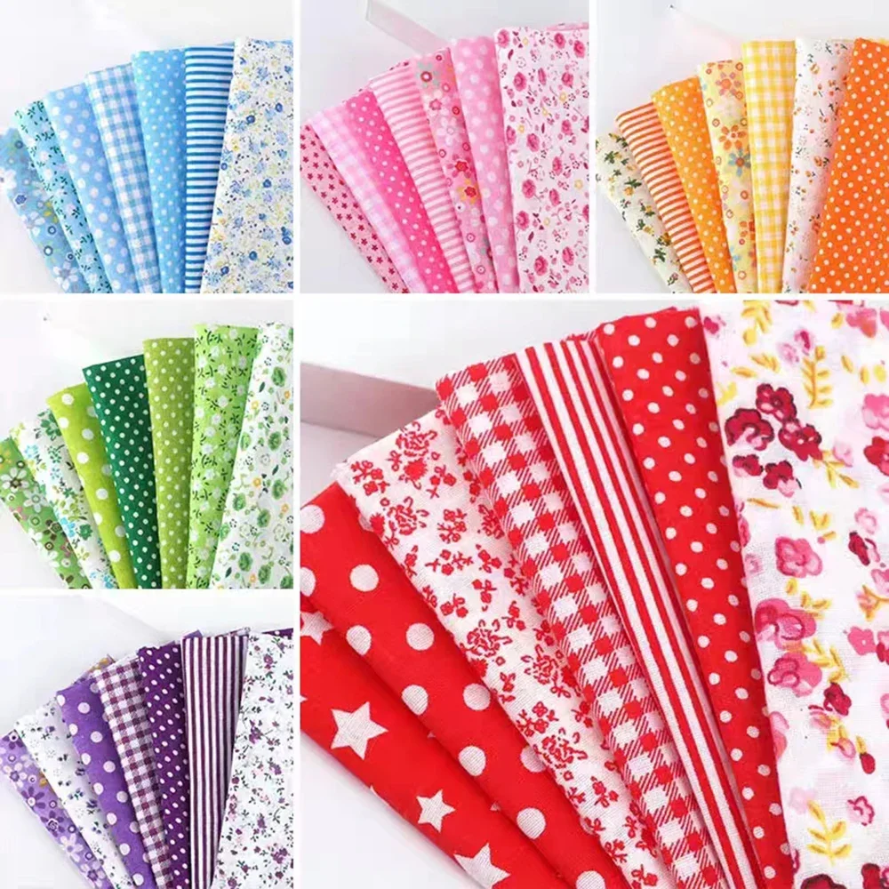 Cotton Printed Cloth for Sewing, Quilting Fabrics for Patchwork, Handmade Accessories, Tissue Fabrics, DIY, 7 PCs/Set