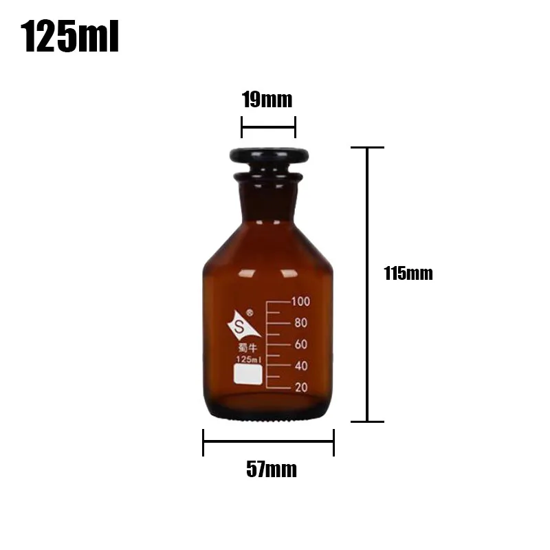 1pcs 60ml/125ml/250ml Lab Narrow-mouthed graduated bottle Brown/Transparent Common with Ground in Glass Stopper Laboratory Chem