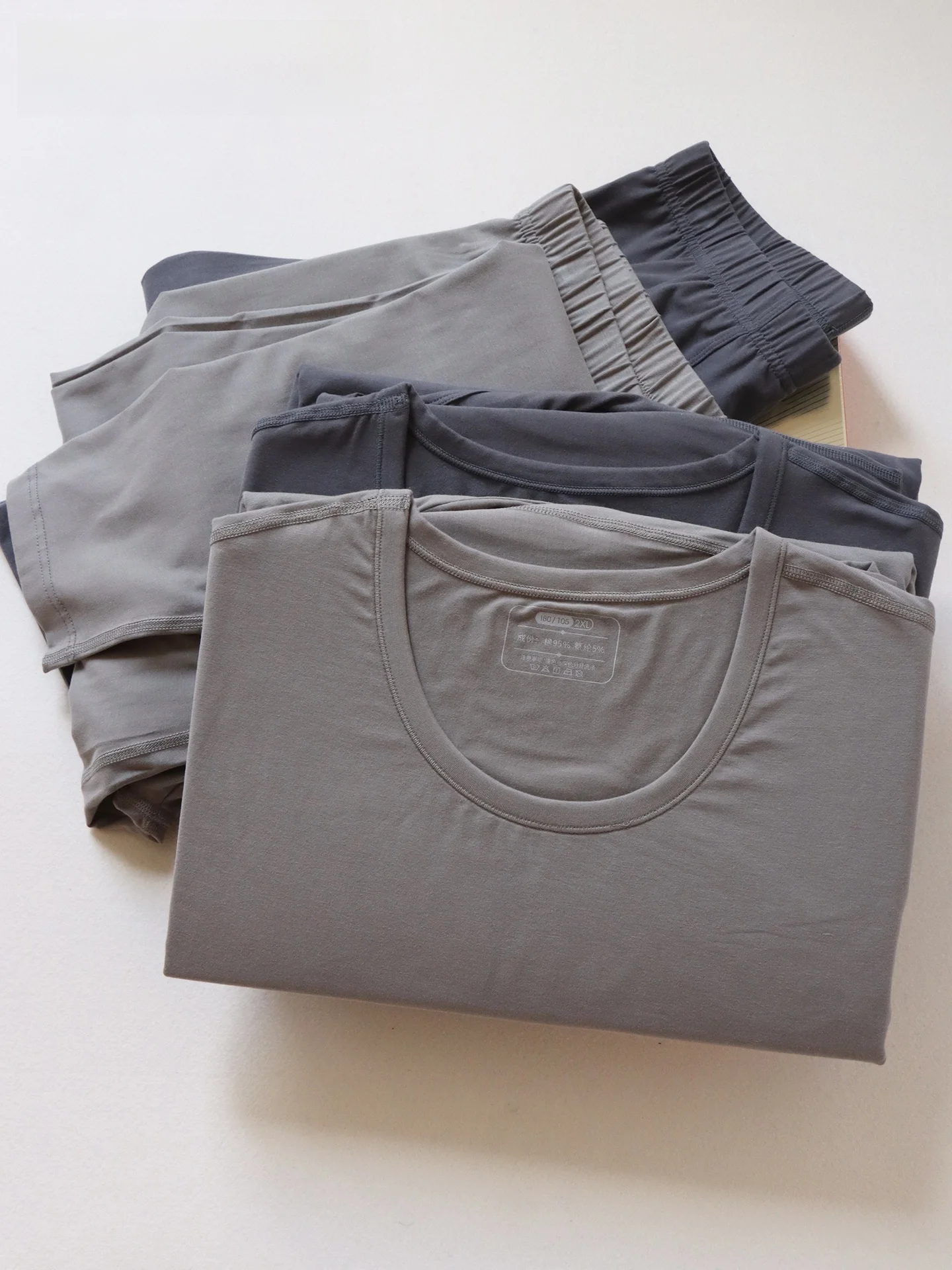 yingrou-5759-men's-thin-cotton-thermal-underwear-set-round-neck-long-sleeve-single-layer-pure-color-home-comfortable-clothes