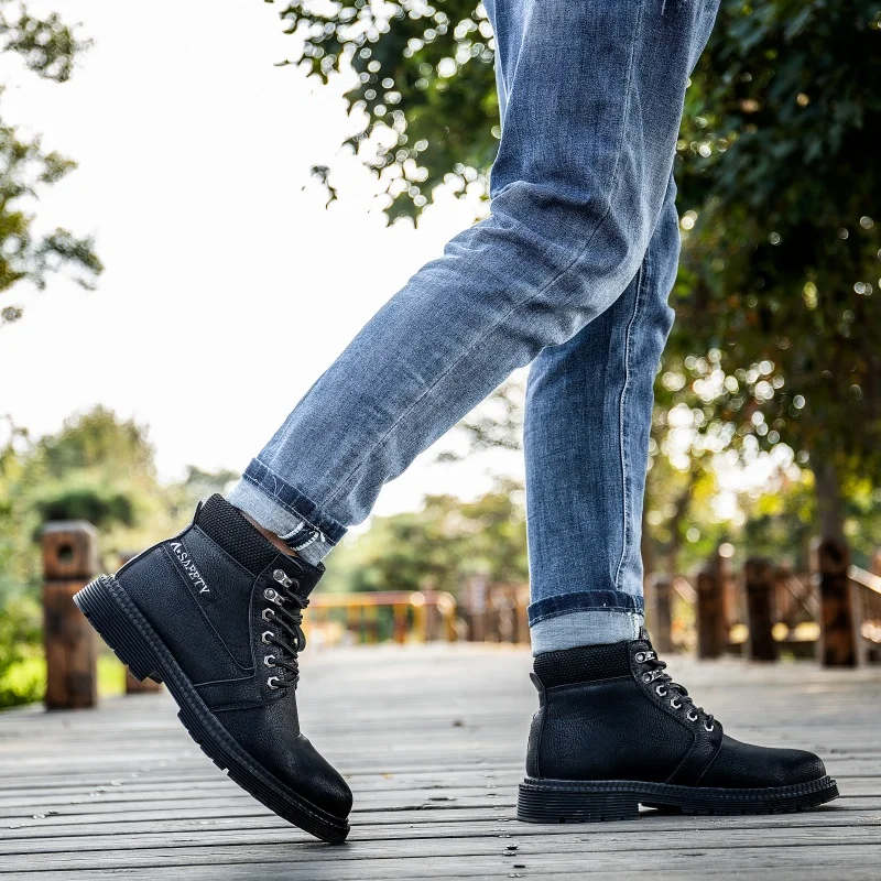 PU Leather Safety Shoes Men Work Shoes Steel Toe Cap Working Boots Sneakers Man Anti Puncture Breathable Work Footwear