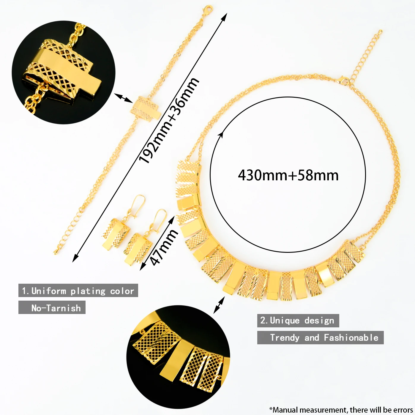 Dubai Mode-Schmuckset 24k Vergoldet Arabischer Eleganter Charm Halskette Armband Ohrringe Oman Frauen Hochzeit Party Schmuck – Detail 6