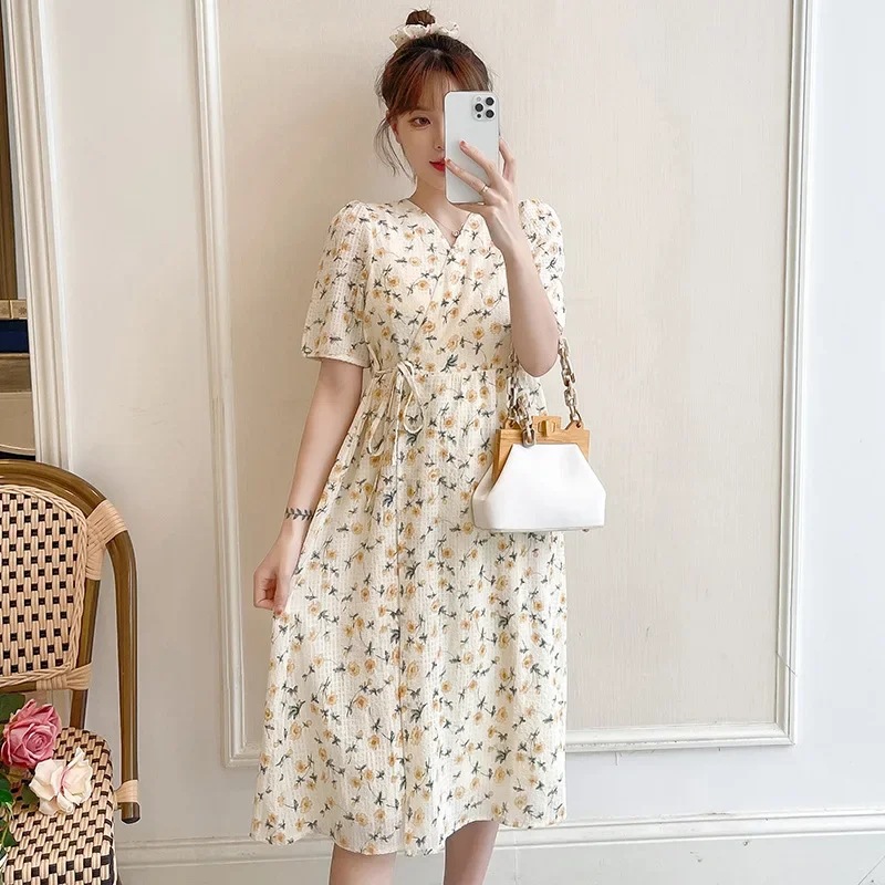 2022 Pregnancy Dress Photo Shoot Summer New French Wind Maternity Dress Versatile Fashion Soft WOMEN Prints Breathable Plus Size