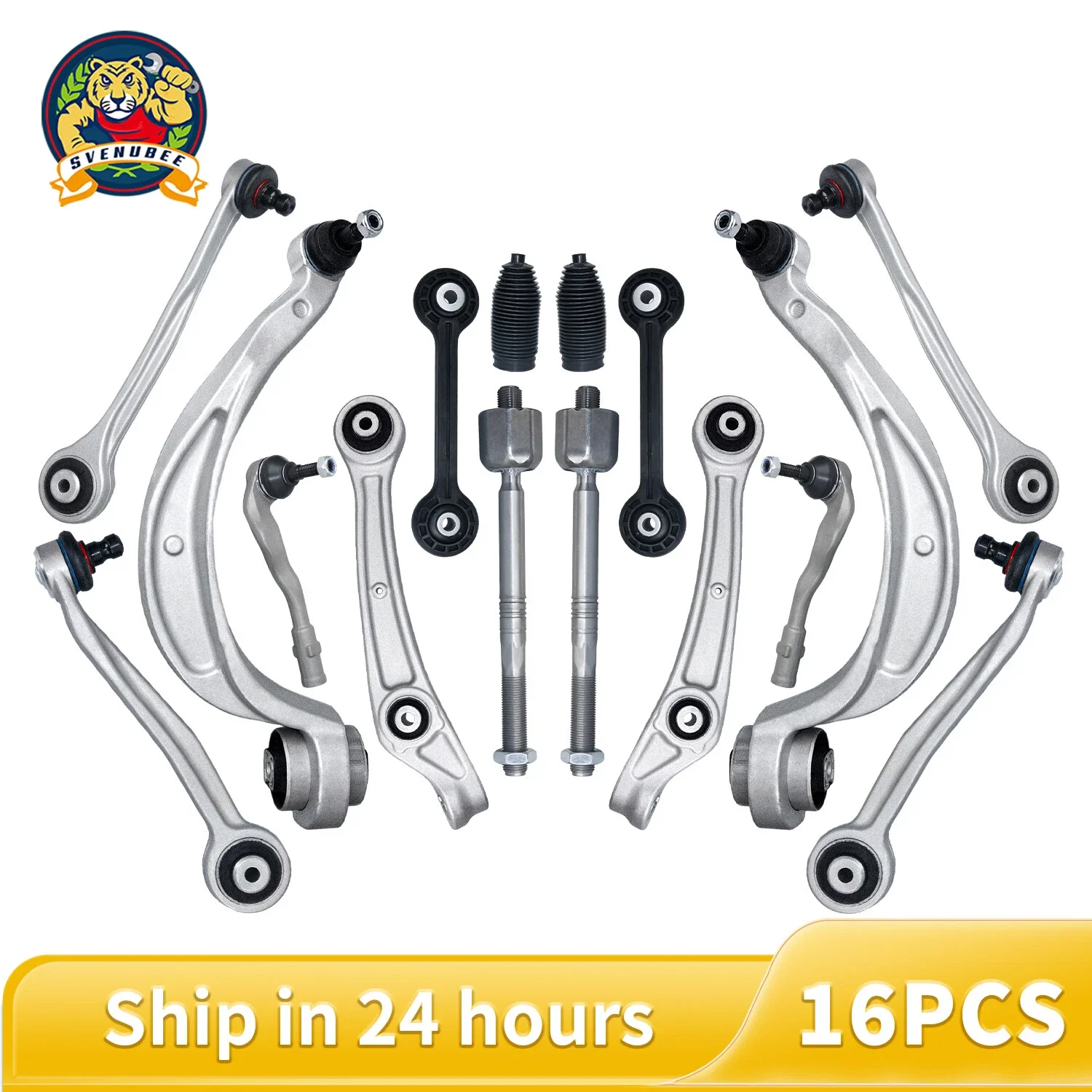 Svenubee 16pcs Kits Front Upper Lower Control Arm Tie Rod Sway Bar Link Sets for Audi A4 A5 S5 Q5 2008 2009 2010 8K0407152C