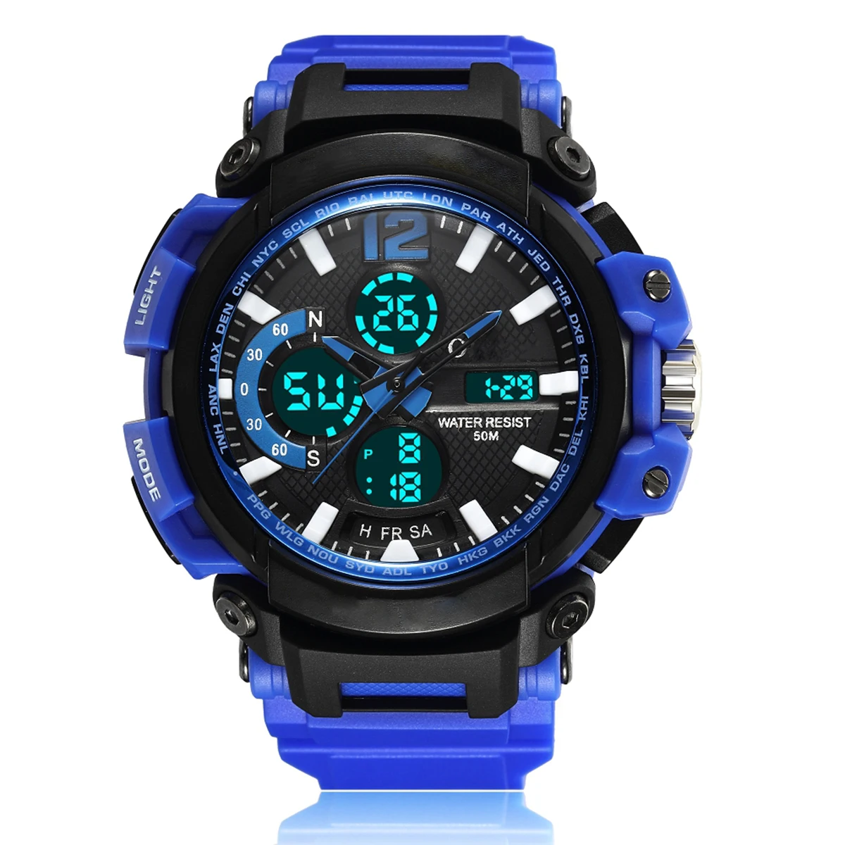 

Waterproof Luminous Watch Dual Time Digital Quartz Movement 50M LED Sport Men Watches Bright Display Resistant