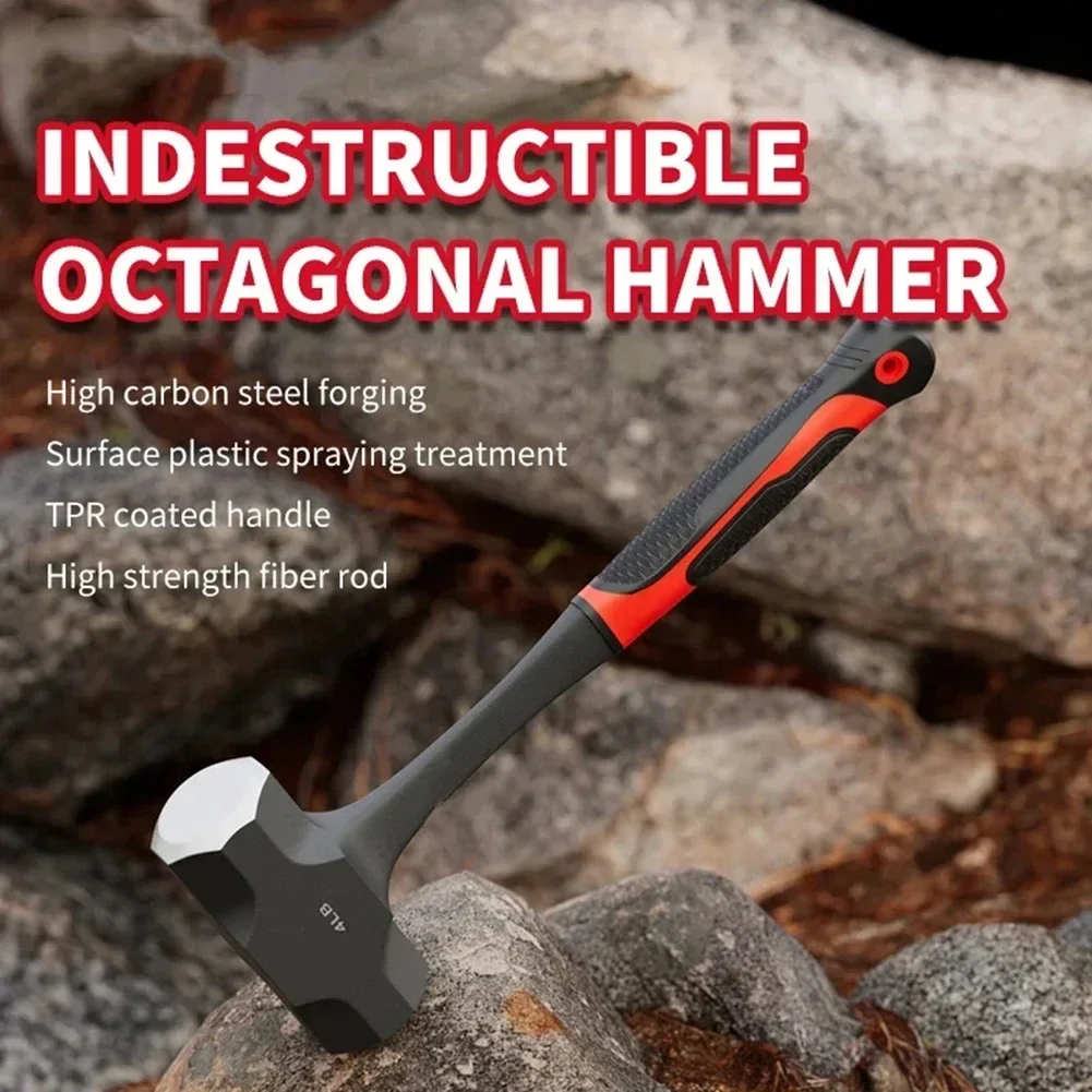 1pc Heavy Octagonal Hammer High-carbon Steel Hammer Non-slip Handle 1LB 2LB 3LB For Construction Site Installation Maintenance