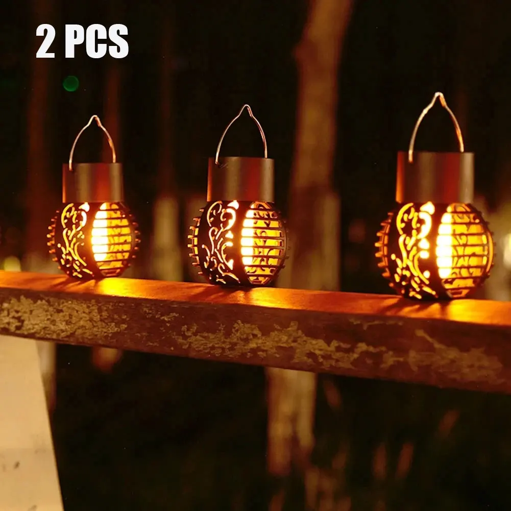 

2Pc LED Solar Light Outdoor Garden Lamp Waterproof Flickering Flame Effect Ball Solar Lamps Hanging Lantern Landscape Yard Decor