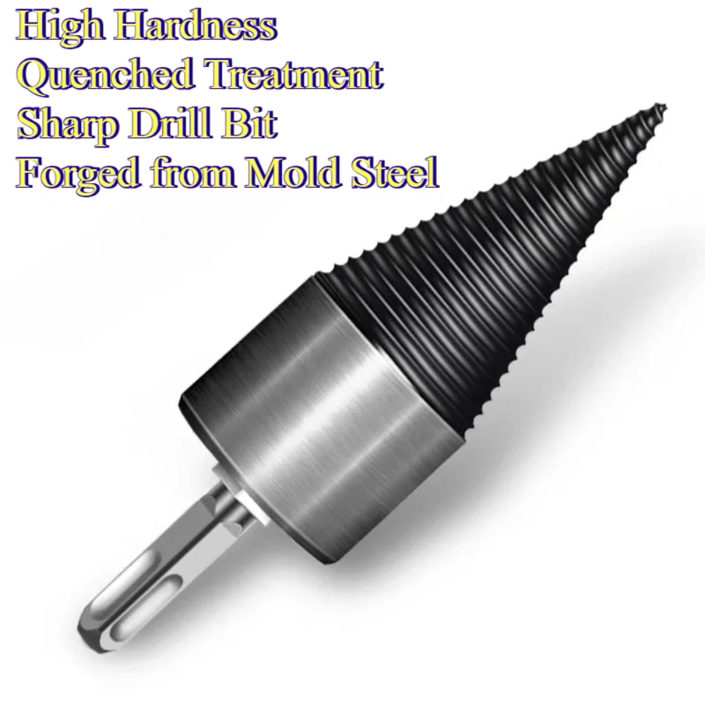 Wood Splitting Cone Drill Bit Log Splitter Screw Cone, Round Square Hex Shank Firewood Splitting Tool for Electric Drill Hammer