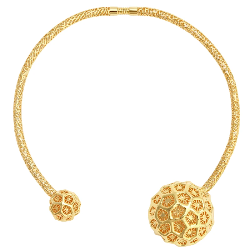 IVOG Hollow Sphere Open Choker Necklace Gold Plated  Women Daily Collar Mesh Wire Unique Textured Ball Statement Fashion Jewelry
