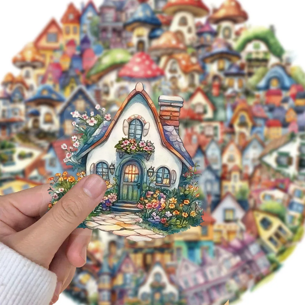 50PCS Creative Fairy Tale House Cartoon PET Transparent Material Stickers Decorative Water Cup Notebook Phone Case DIY Stickers