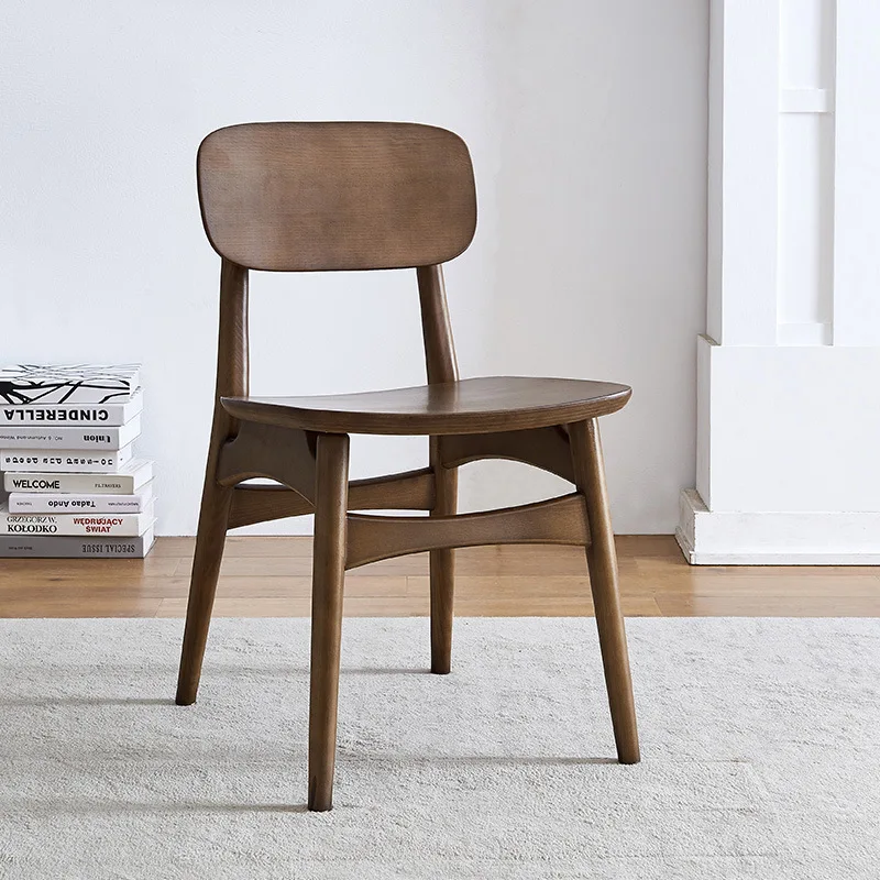 Modern Simple Solid Wood Dining Chair Homestay Cafe Restaurant Reception and Negotiation Dining Chair Indonesian Rattan