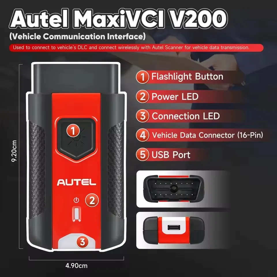 NEW Autel MaxiVCI V200 Bluetooth Connector VCI Support DOIP CANFD CAN FD Work with MS906Pro MS906Pro-TS KM100 BT609 BT608 ITS600